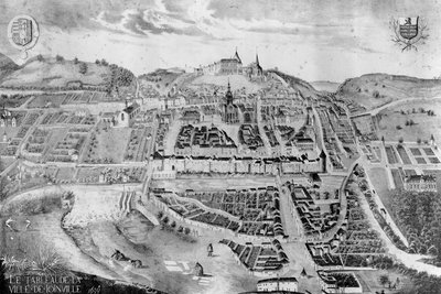 Veduta del castello e della città di Joinville, da un dipinto del 1639 da French School